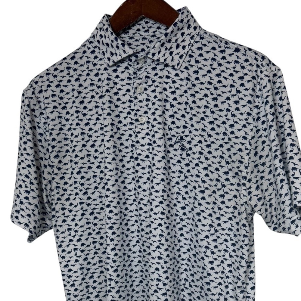 Rhoback The Jurassic Polo Men's M White Blue Dinosaur Golf Performance